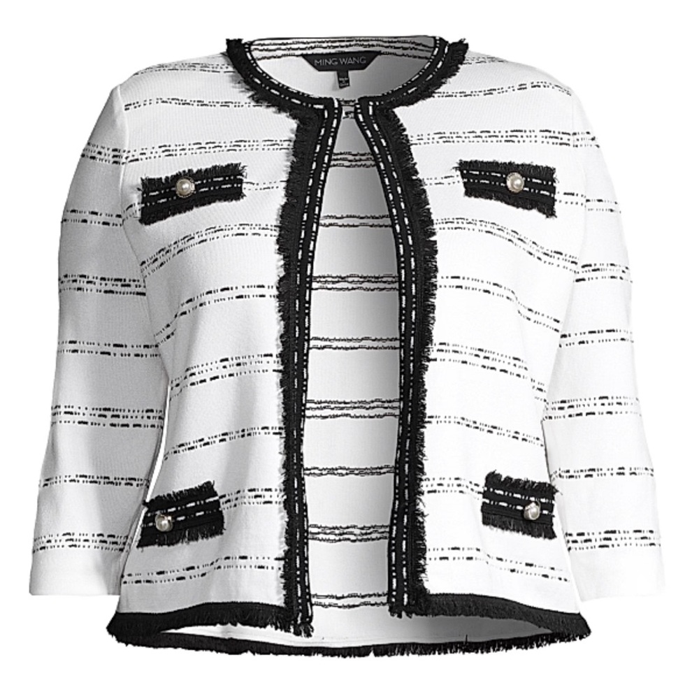 Ming Wang Black and White Blazer Elegant Suit Jacket